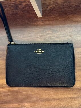Coach Large Black Wristlet with Gold Hardware - Crossgrain Leather